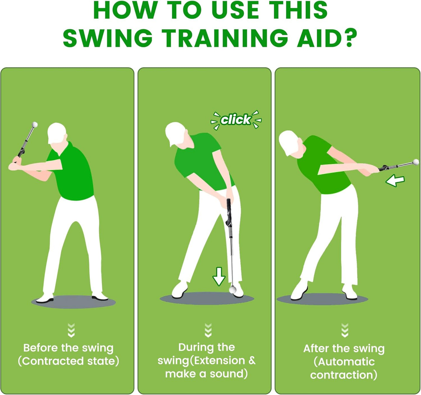 Retractable Golf Swing Training Aid, Golf Grip Trainer & Golf Swing Trainer for Warm-Up